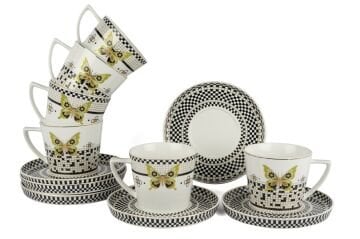 Monarch Siyah Beyaz 6lı Çay Fincan Set 220cc