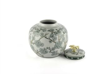 Yeşil Bahar Dalı Kapaklı Küp 21x21cm