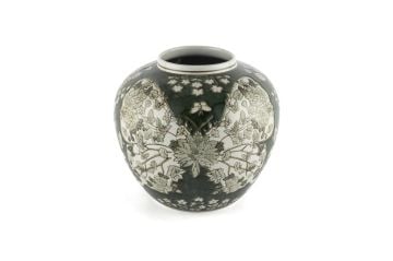 Yeşil Beyaz Kelebekli Vazo 25x21cm