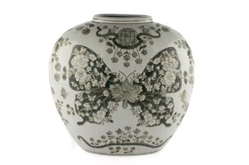 Yeşil Beyaz Kelebekli Vazo 35x18x32cm