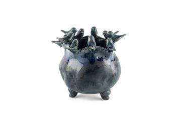 Kuşlu Lacivert Vazo 21x20cm