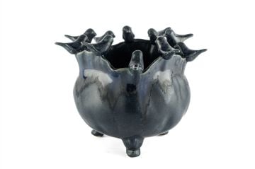 Kuşlu Lacivert Vazo 28x24cm