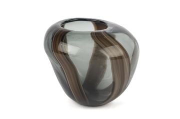 Kahve Çizgili Füme Cam Vazo 22x20x19cm