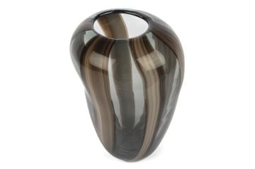 Kahve Çizgili Füme Cam Vazo 19x18x28cm