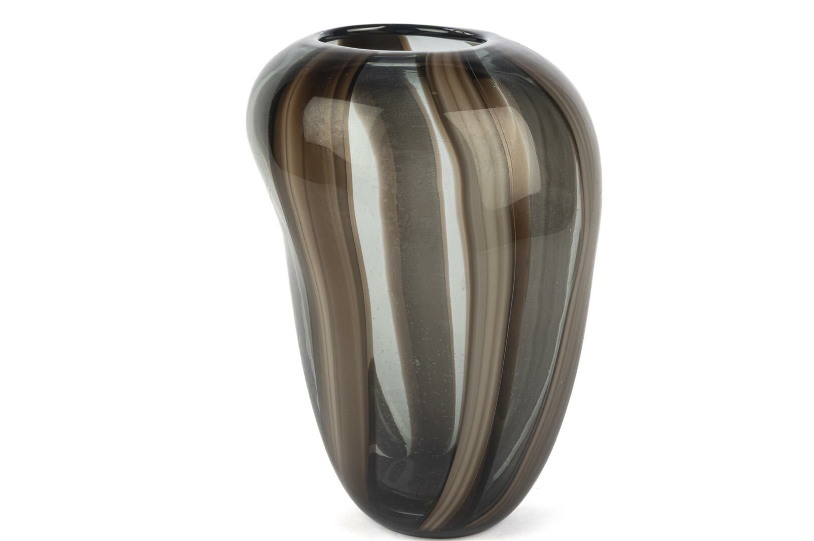 Kahve Çizgili Füme Cam Vazo 19x18x28cm