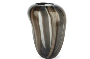 Kahve Çizgili Füme Cam Vazo 19x18x28cm