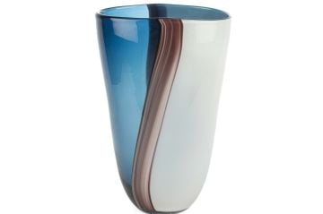 Mavi Bordo Beyaz Cam Vazo 24x17x36cm