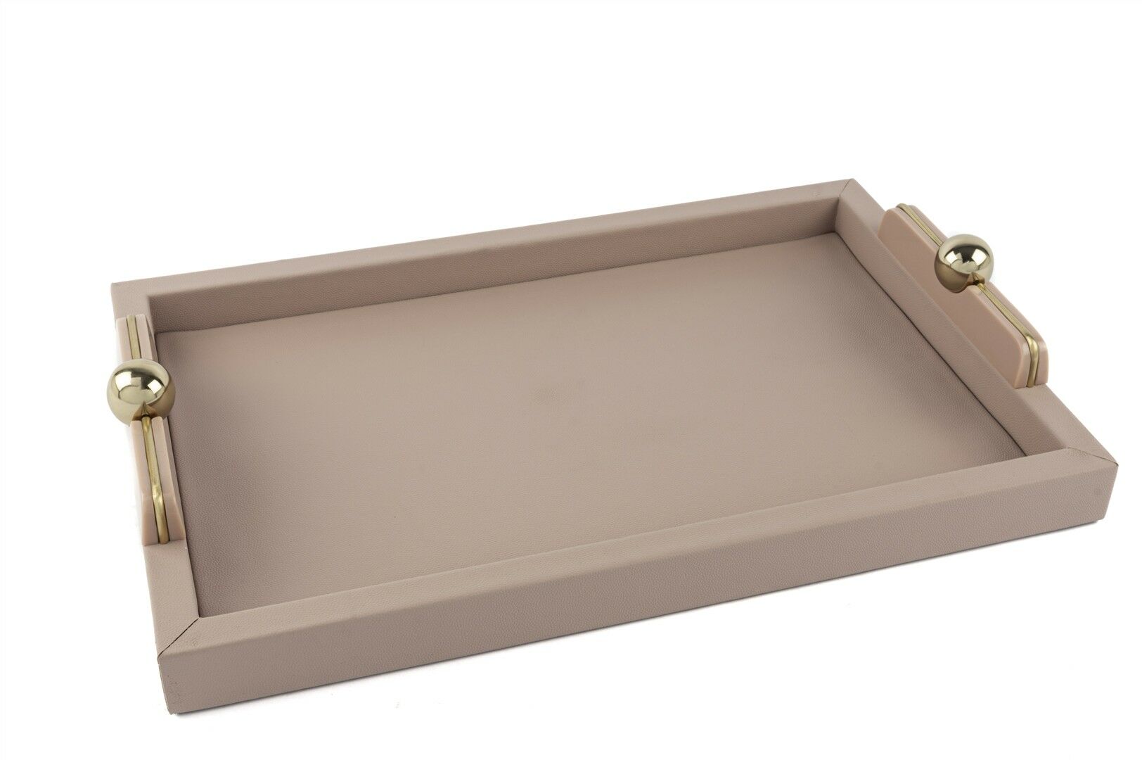 Rex Pembe deri Gold Kulplu Dikdörtgen Tepsi 45x28x8cm