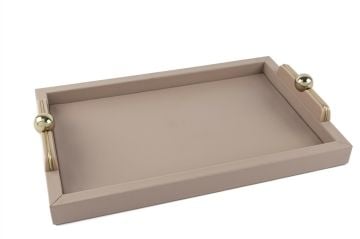 Rex Pembe deri Gold Kulplu Dikdörtgen Tepsi 45x28x8cm