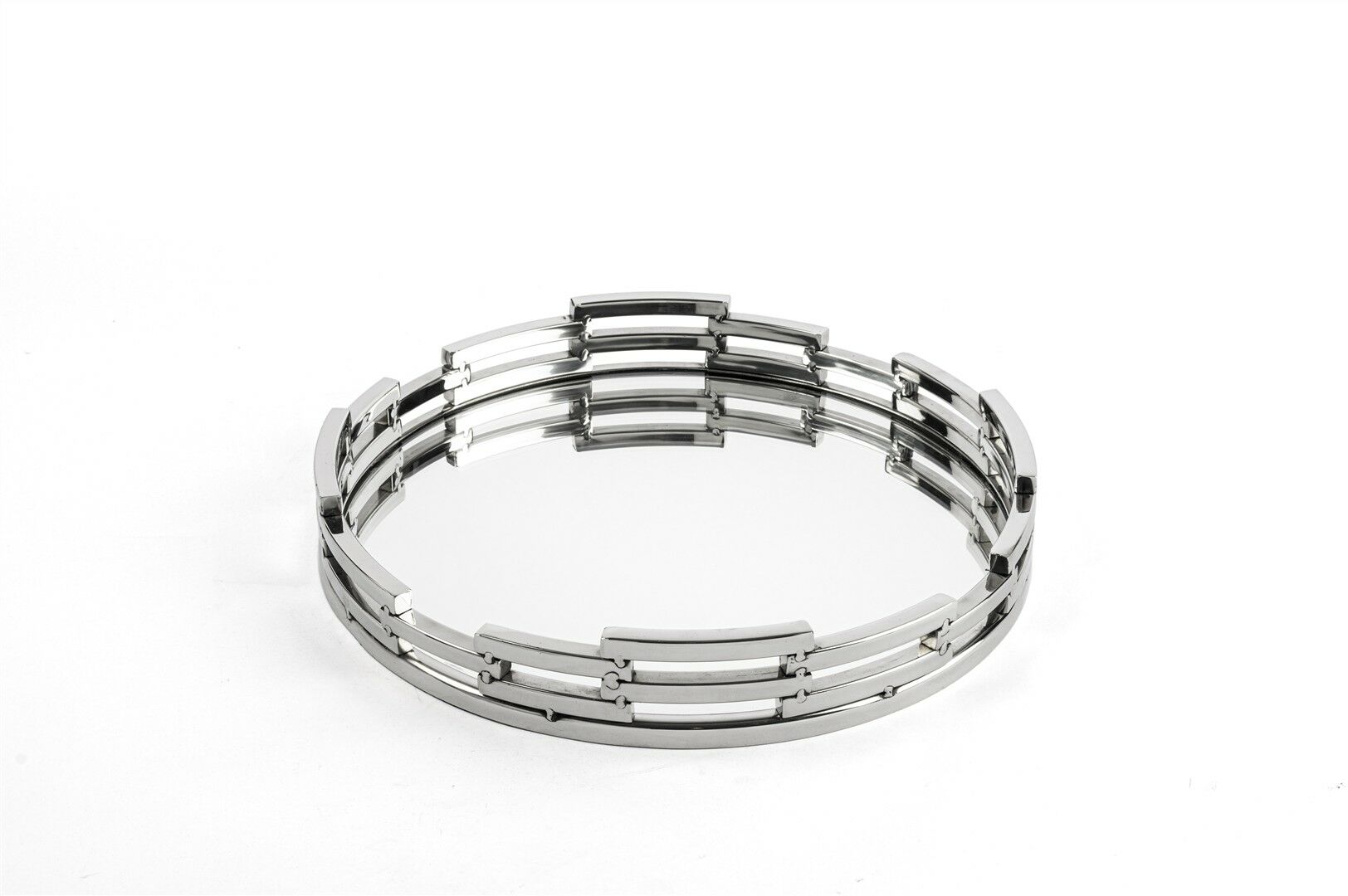 Gümüş Metal Yuvarlak Aynalı Tepsi 33x5cm