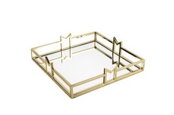 Gold Metal Kare Aynalı Tepsi 30x30x7cm