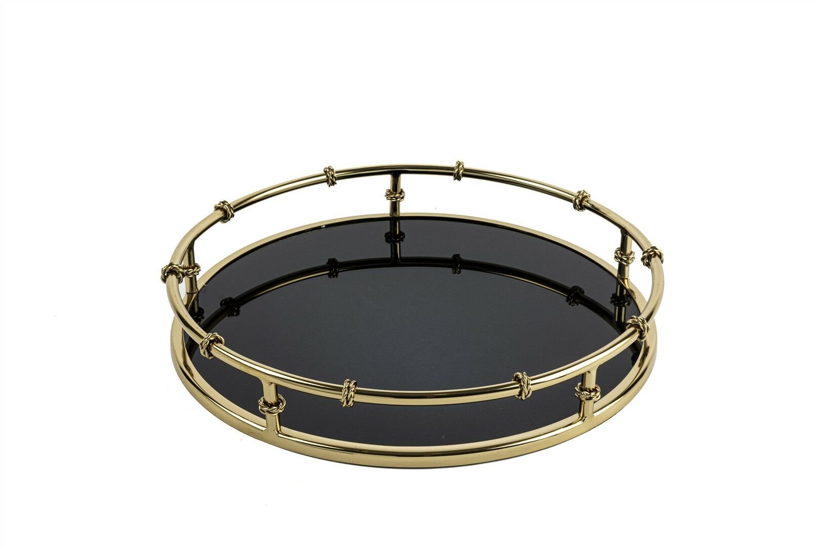 Gold Metal Yuv Siyah Camlı Tepsi 38x6cm