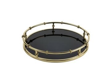Gold Metal Yuv Siyah Camlı Tepsi 38x6cm