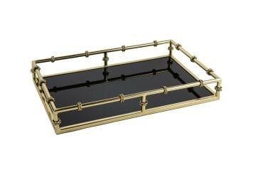 Gold Metal Siyah Camlı Tepsi 41x26x6cm