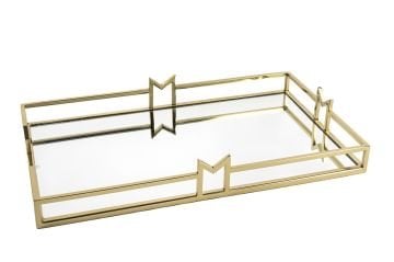 Gold Metal Aynalı Tepsi 50x30x7cm