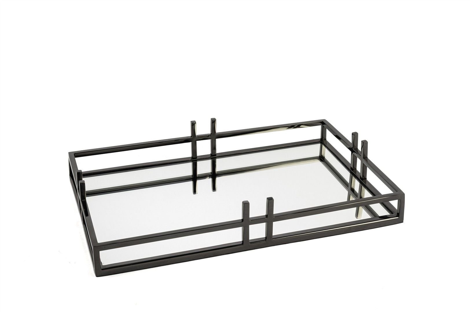 Siyah Metal Aynalı Tepsi 41x26x7cm