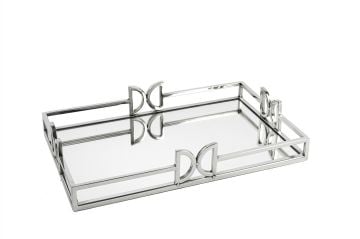 Gümüş Metal Aynalı Tepsi 41x26x7cm