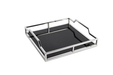 Gümüş Metal Siyah Aynalı Tepsi 30x30x7cm