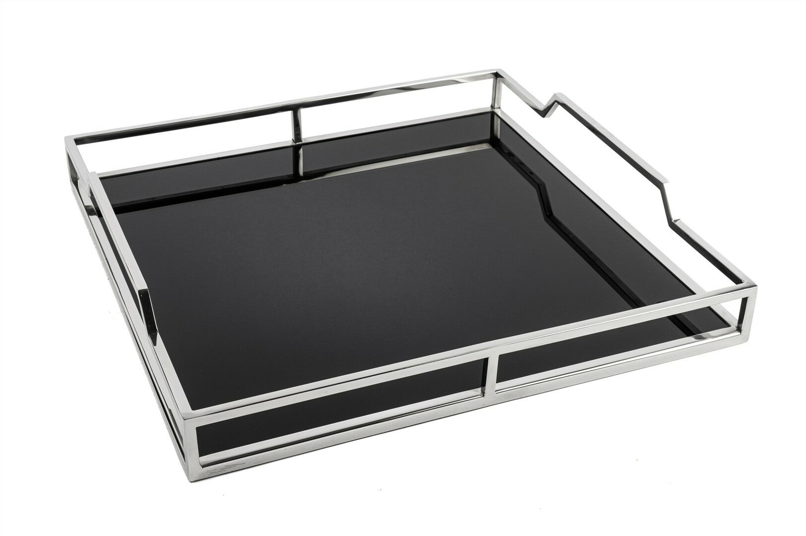 Gümüş Metal Siyah Aynalı Tepsi 40x40x7cm