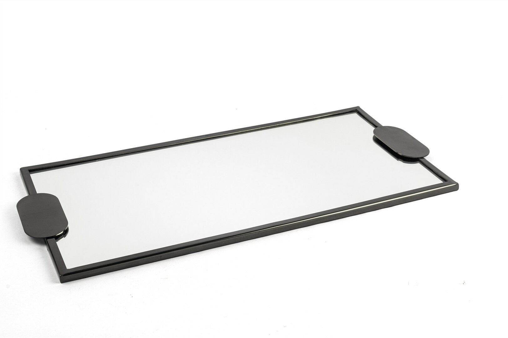 Siyah Metal Dik Camlı Tepsi 54x25x2cm