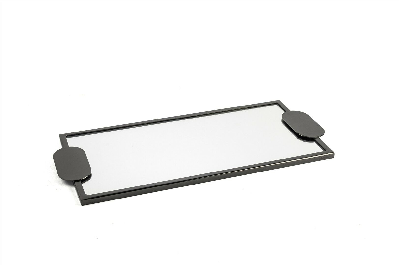 Siyah Metal Dik Camlı Tepsi 44x20x2cm