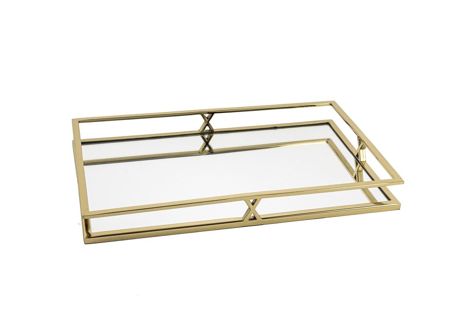 Gold Metal Dik Aynalı Tepsi 41x26x5cm