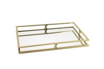 Gold Metal Dik Aynalı Tepsi 41x26x5cm