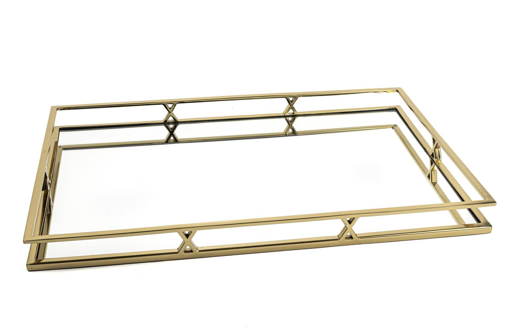 Gold Metal Dik Aynalı Tepsi 56x36x5cm