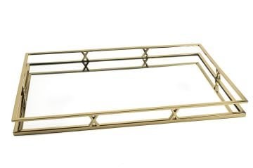 Gold Metal Dik Aynalı Tepsi 56x36x5cm