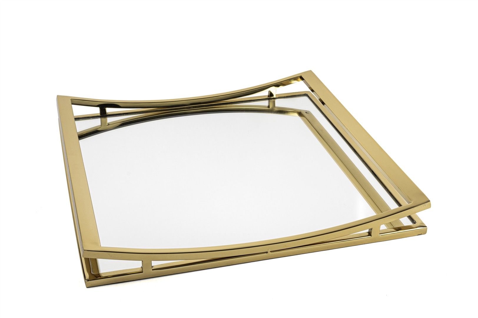 Gold Metal Kare Siyah Aynalı Tepsi 40x40x5cm