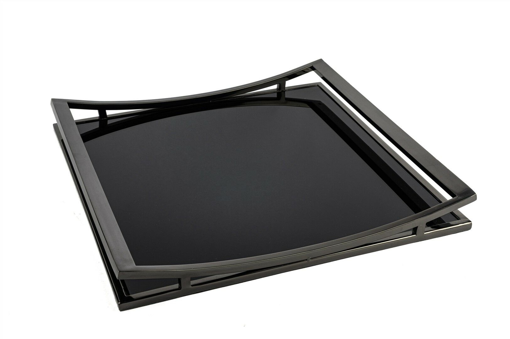 Siyah Metal Kare Siyah Camlı Tepsi 40x40x5cm