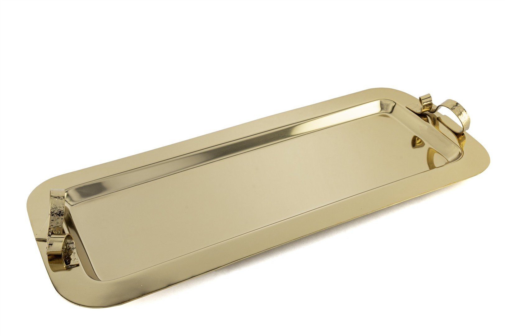 Gold Dalga Kulplu Tepsi 49x20x6cm
