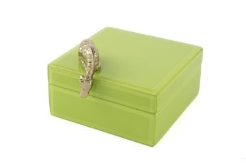 Yeşil Gold Zürafalı Cam Kutu 19x17x11cm