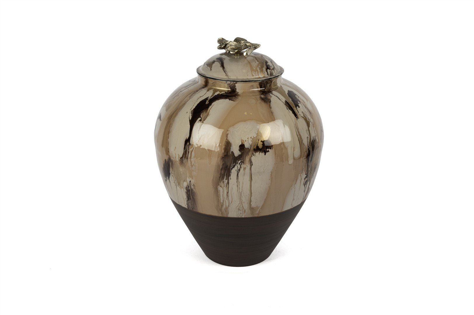 Kahve Krem Gold Çiçek Kapaklı Küp 40x53cm