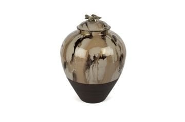 Kahve Krem Gold Çiçek Kapaklı Küp 40x53cm