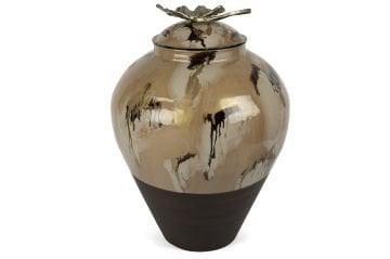 Kahve Krem Gold Çiçek Kapaklı Küp 45x63cm