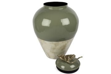 Turkuaz Krem Gold Çiçek Kapaklı Küp 45x63cm