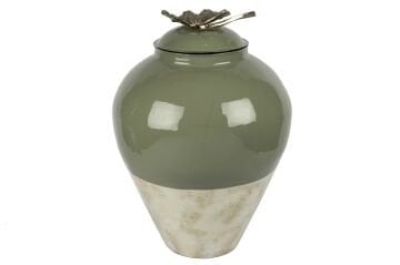 Turkuaz Krem Gold Çiçek Kapaklı Küp 45x63cm