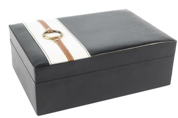 Siyah Beyaz Deri Takı Kutusu 22x30x11cm