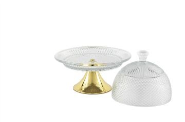 Gold Ayak Kapaklı Cam Kek Fanusu 20cm