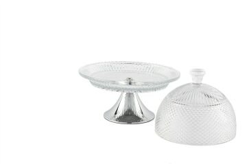 Silver Ayak Kapaklı Cam Kek Fanusu 20cm