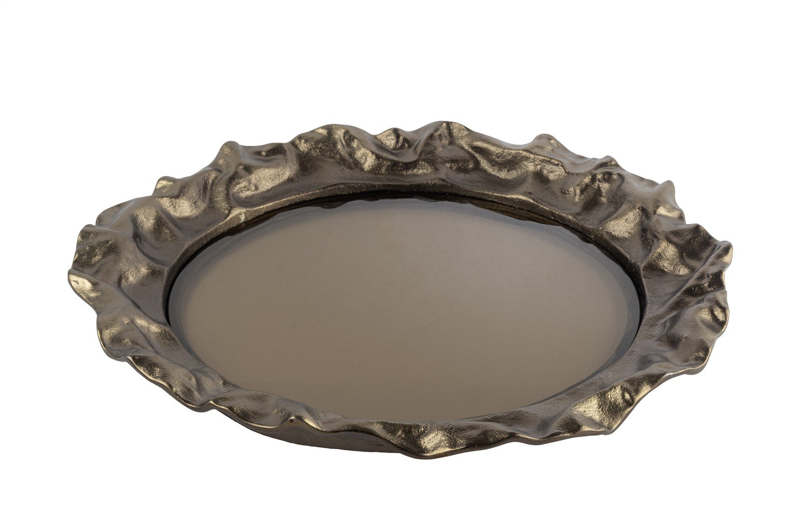 Bronz Kahve Camlı Tepsi 50x6cm