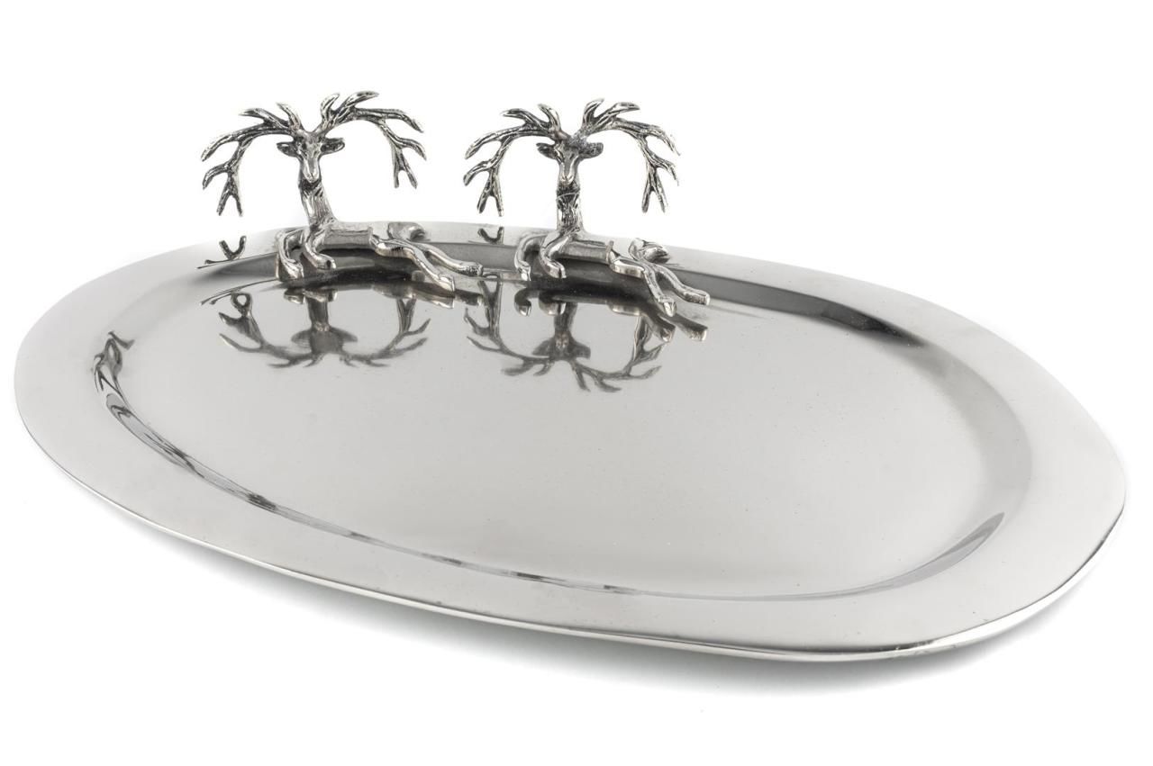 Gümüş Geyikli Tepsi 47x30cm