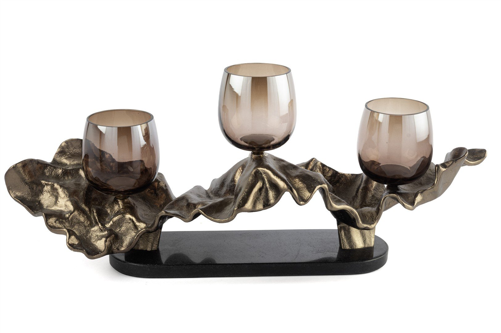 Bronz  Siyah Granit 3lü Cam Mumluk 61x25cm