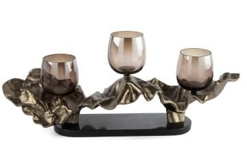Bronz  Siyah Granit 3lü Cam Mumluk 61x25cm