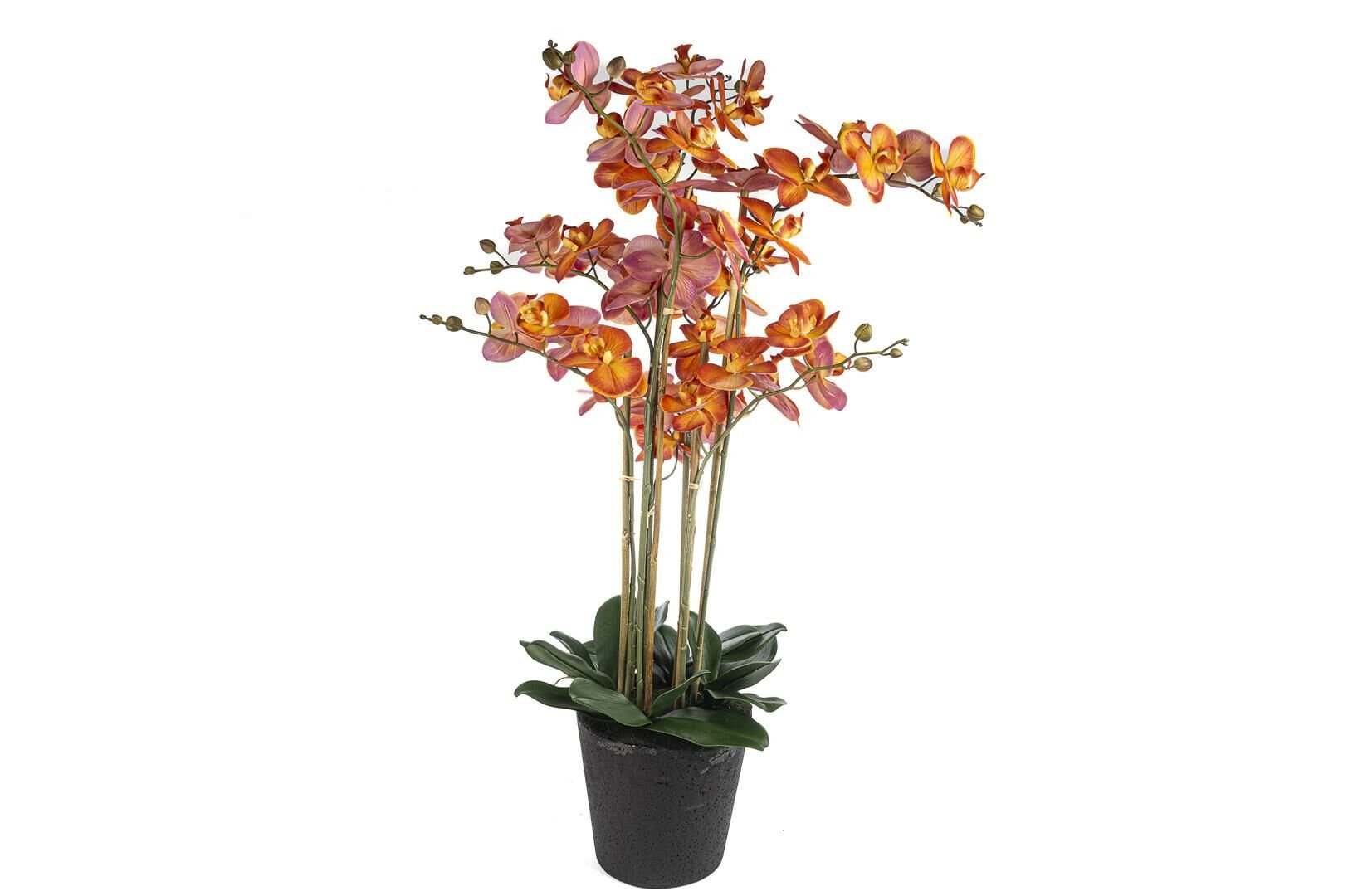 Turuncu 8li Yapay Orkide 110cm
