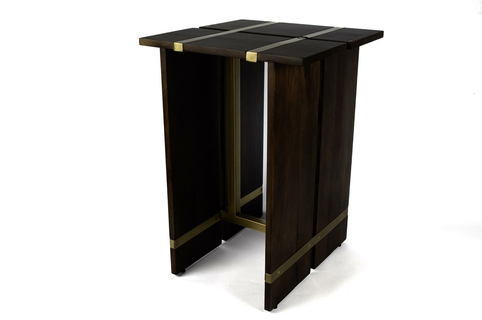 Kahve Ahşap Gold Köşe Sehpa 41x41x59cm