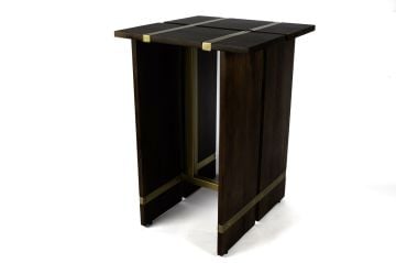 Kahve Ahşap Gold Köşe Sehpa 41x41x59cm