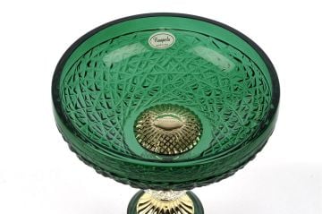 Yeşil Gold Ayaklı Kristal Dekor Kase 20x20x28cm