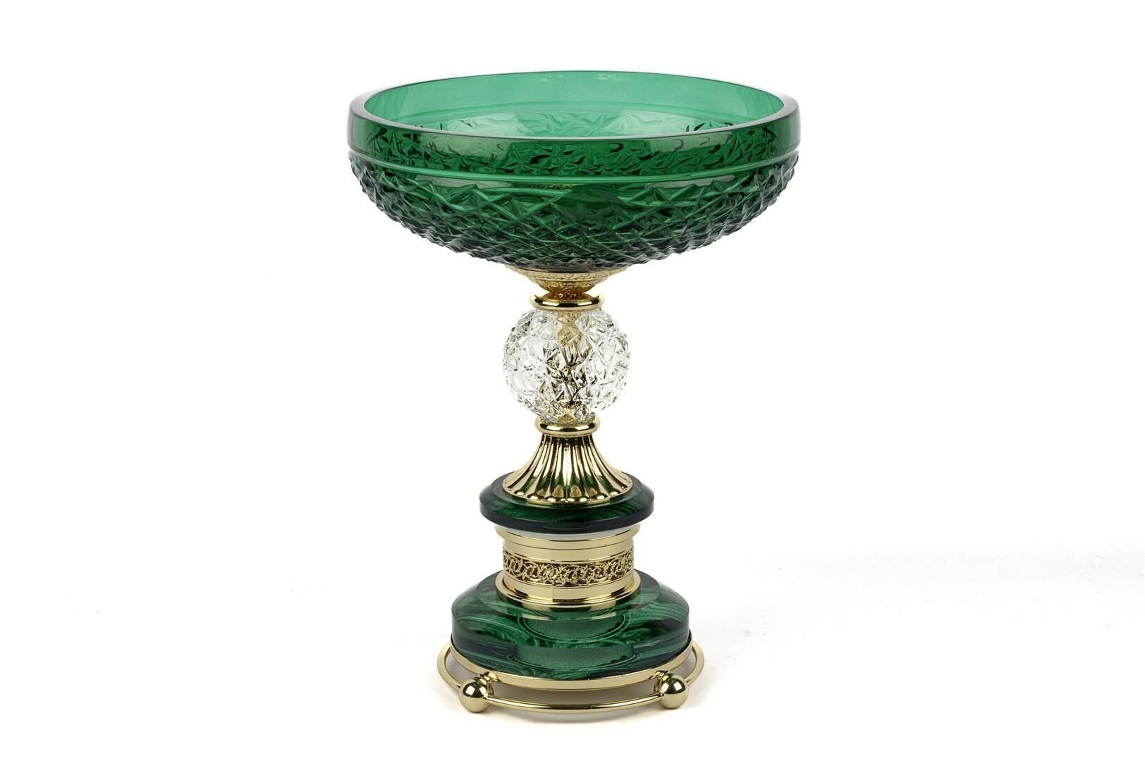 Yeşil Gold Ayaklı Kristal Dekor Kase 20x20x28cm